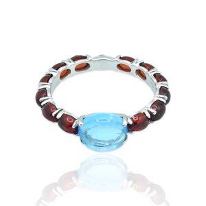 Superoro 18K White Gold Topaz & Garnet Ring